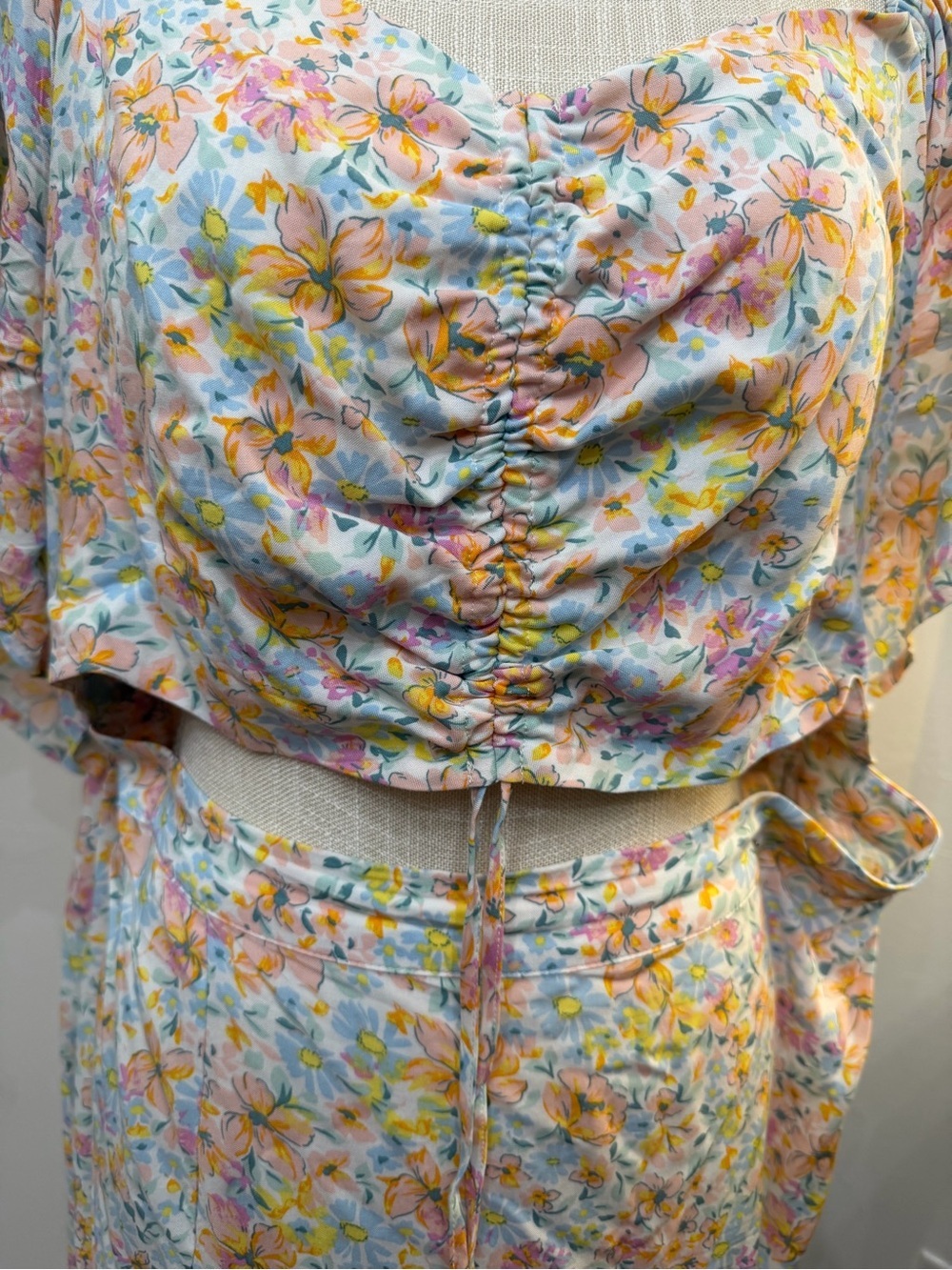 Eloquii Pastel Floral Midi Skirt & Top Set - Light Blue, Pink, Yellow - Picture 5 of 7